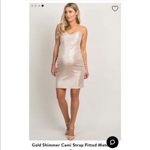 Pinkblush maternity gold shimmer cami strap fitted dress